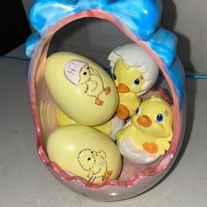 Basket with Eggs Decoration all Ceramic.